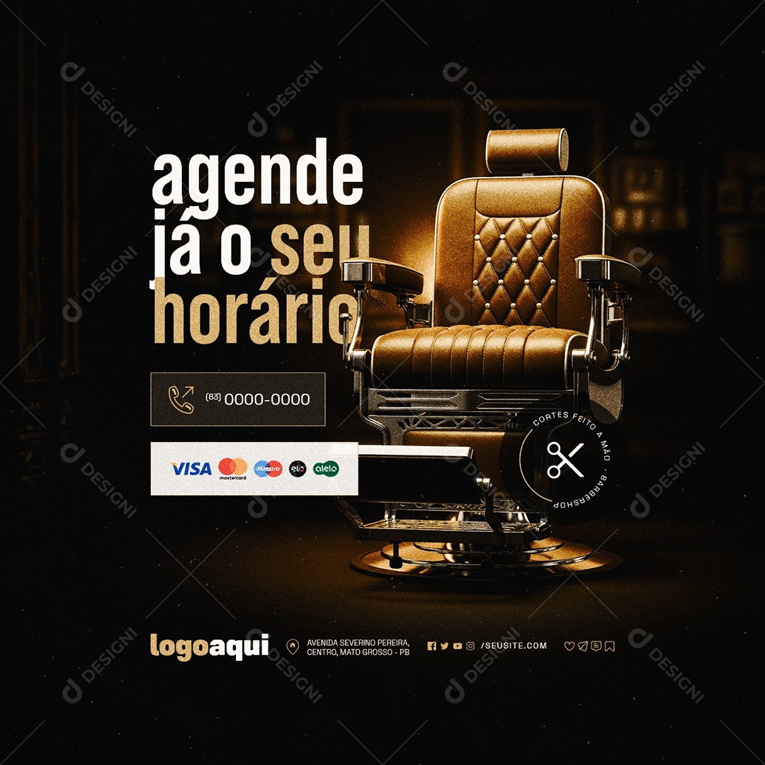 Barbearia Agende Já o Seu Horário Social Media PSD Editável