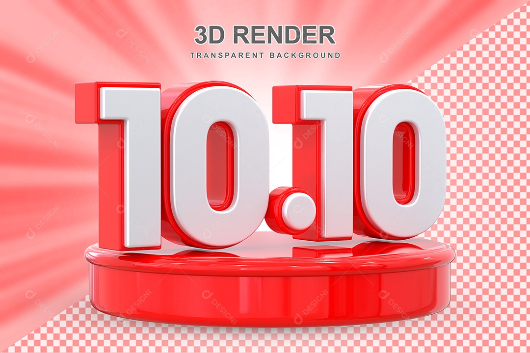 Número 10.10 Elemento 3D Vermelho E Branco para Composição PSD