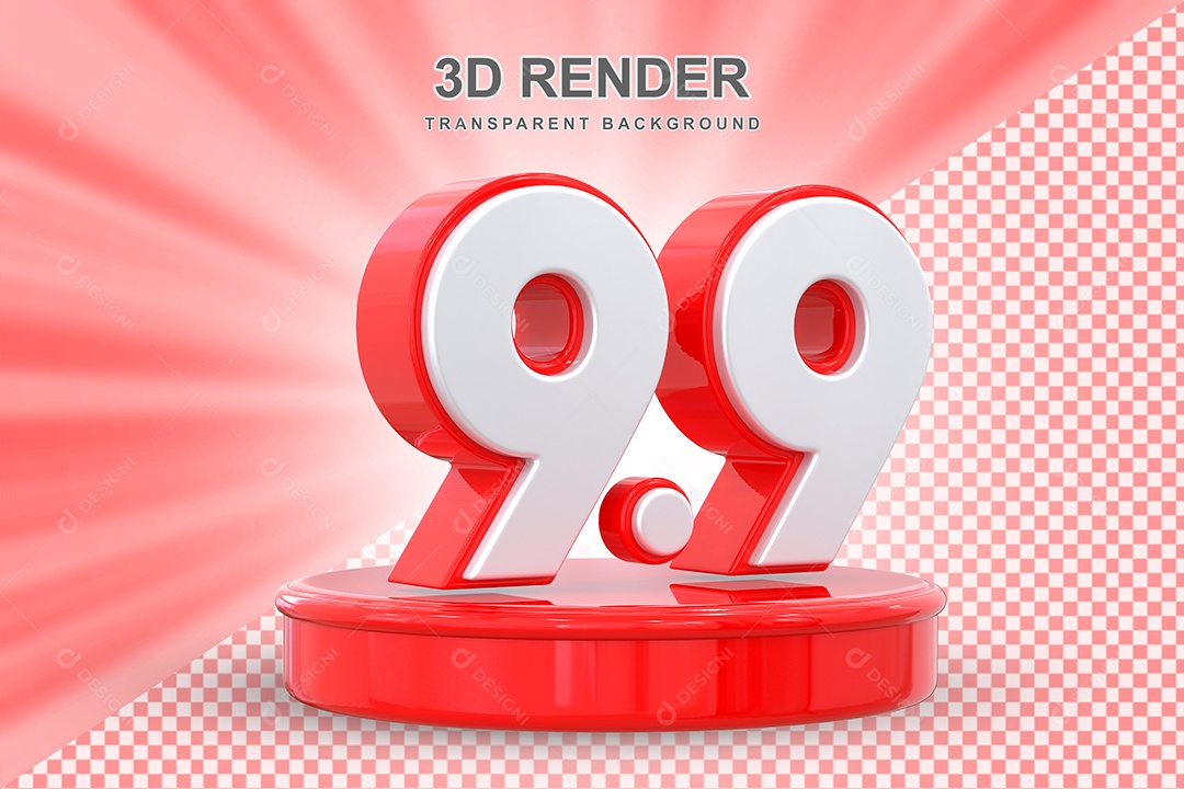 Número 9.9 Elemento 3D Vermelho E Branco para Composição PSD