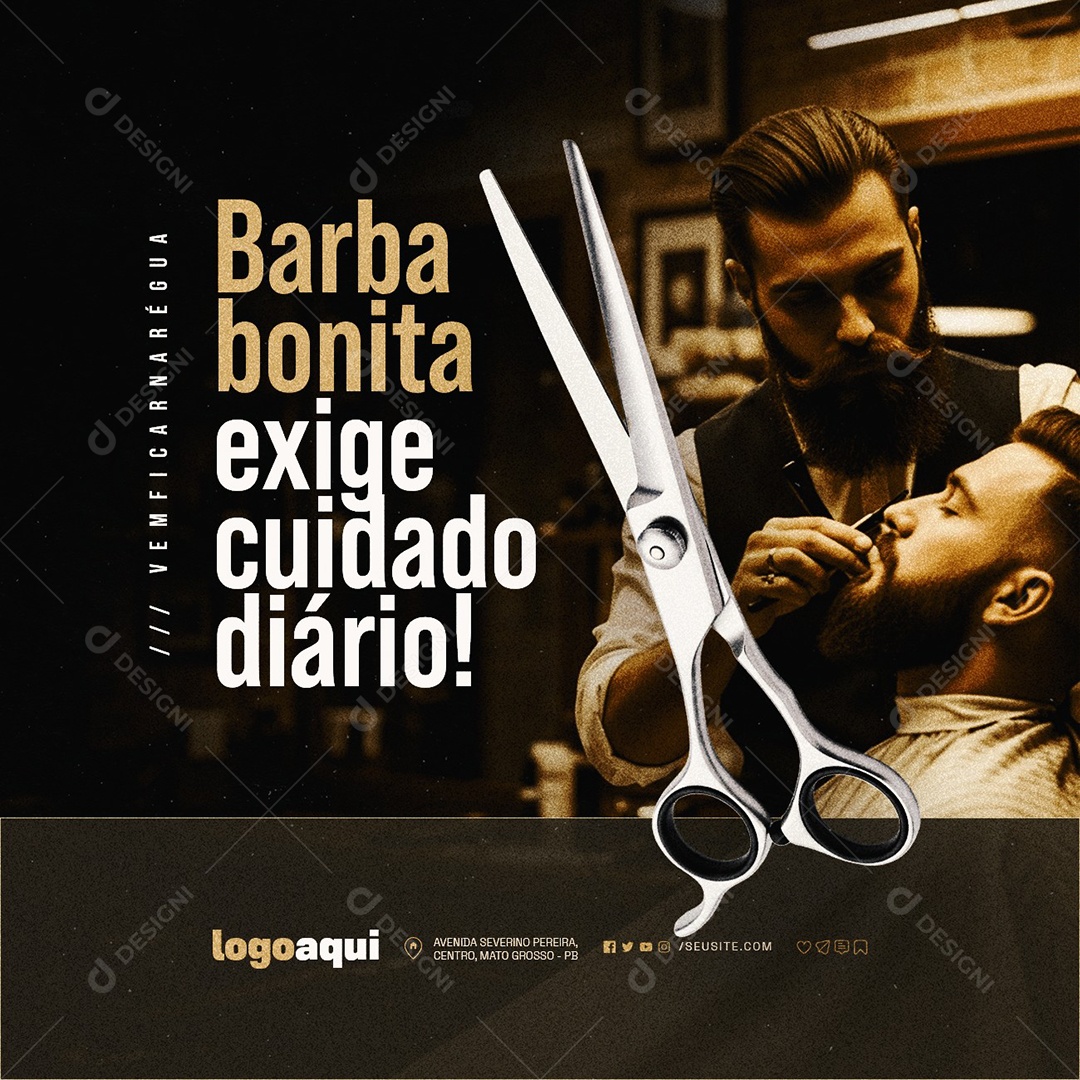 Barbearia Barba Bonita Exige Cuidado Diário Social Media PSD Editável