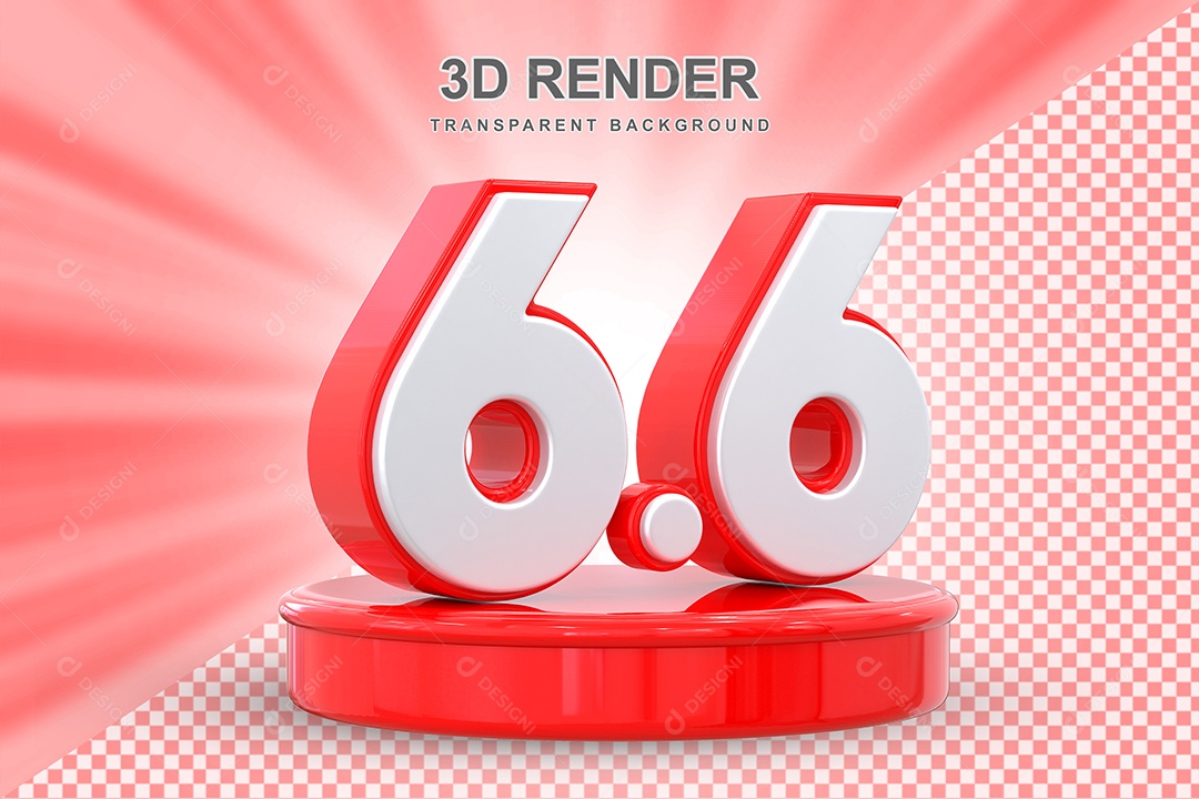 Número 6.6 Elemento 3D Vermelho E Branco para Composição PSD