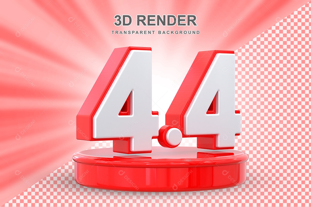 Número 4.4 Elemento 3D Vermelho E Branco para Composição PSD