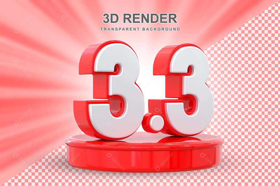 Número 3.3 Elemento 3D Vermelho E Branco para Composição PSD