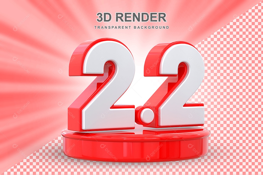Número 2.2 Elemento 3D Vermelho E Branco para Composição PSD