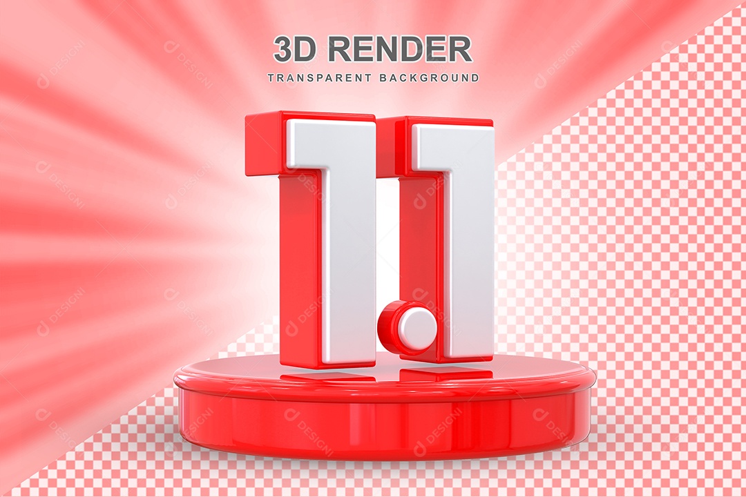 Número 1.1 Elemento 3D Vermelho E Branco para Composição PSD