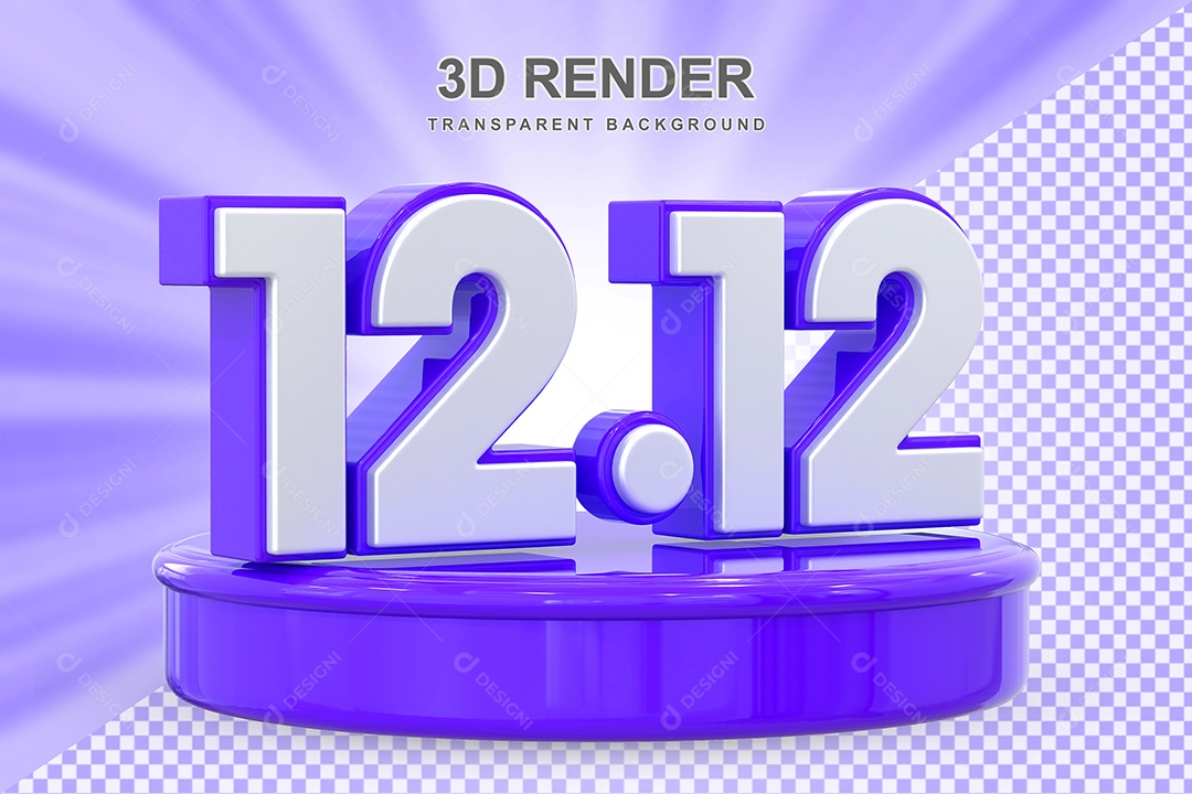 Número 12.12 Elemento 3D Roxo E Branco para Composição PSD