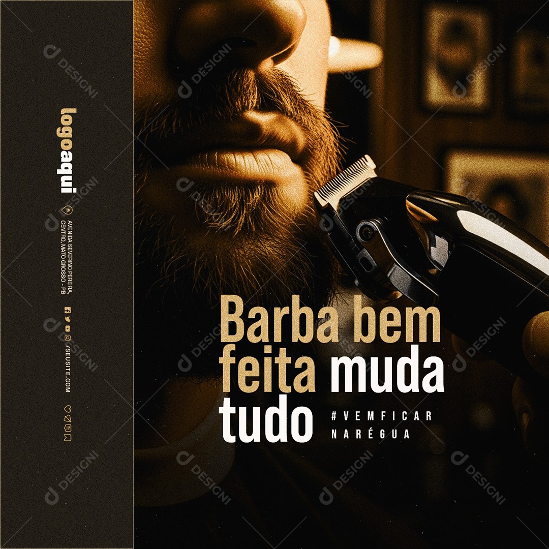 Barbearia Barba Bem Feita Muda Tudo Social Media PSD Editável