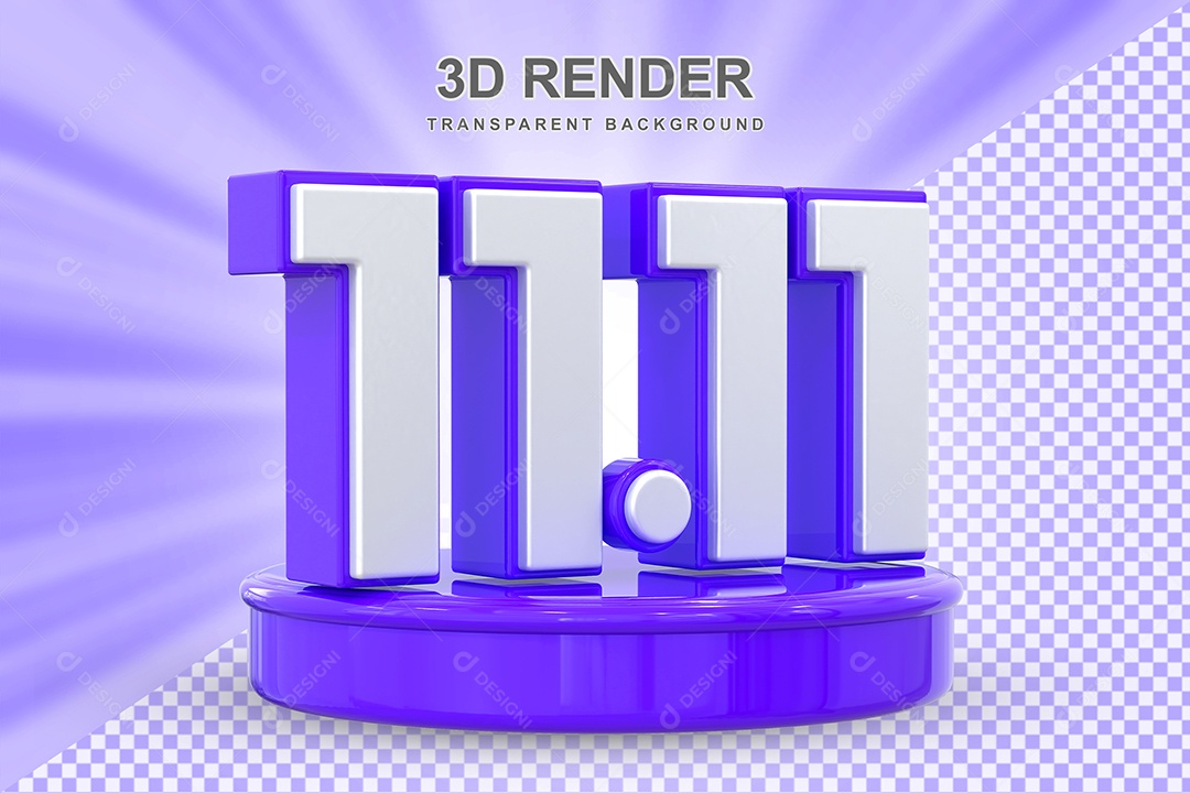 Número 11.11 Elemento 3D Roxo E Branco para Composição PSD
