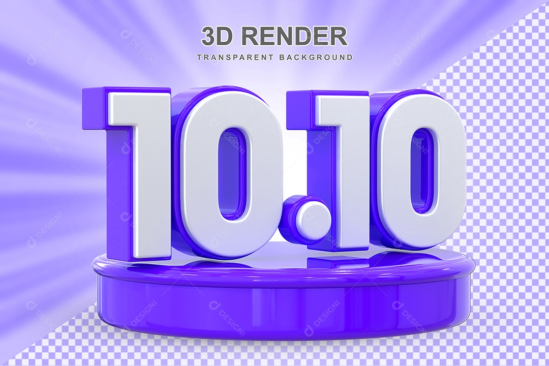 Número 10.10 Elemento 3D Roxo E Branco para Composição PSD
