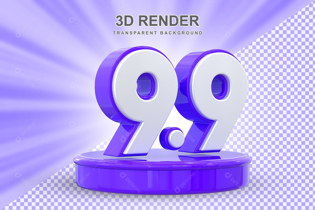 Número 9.9 Elemento 3D Roxo E Branco para Composição PSD