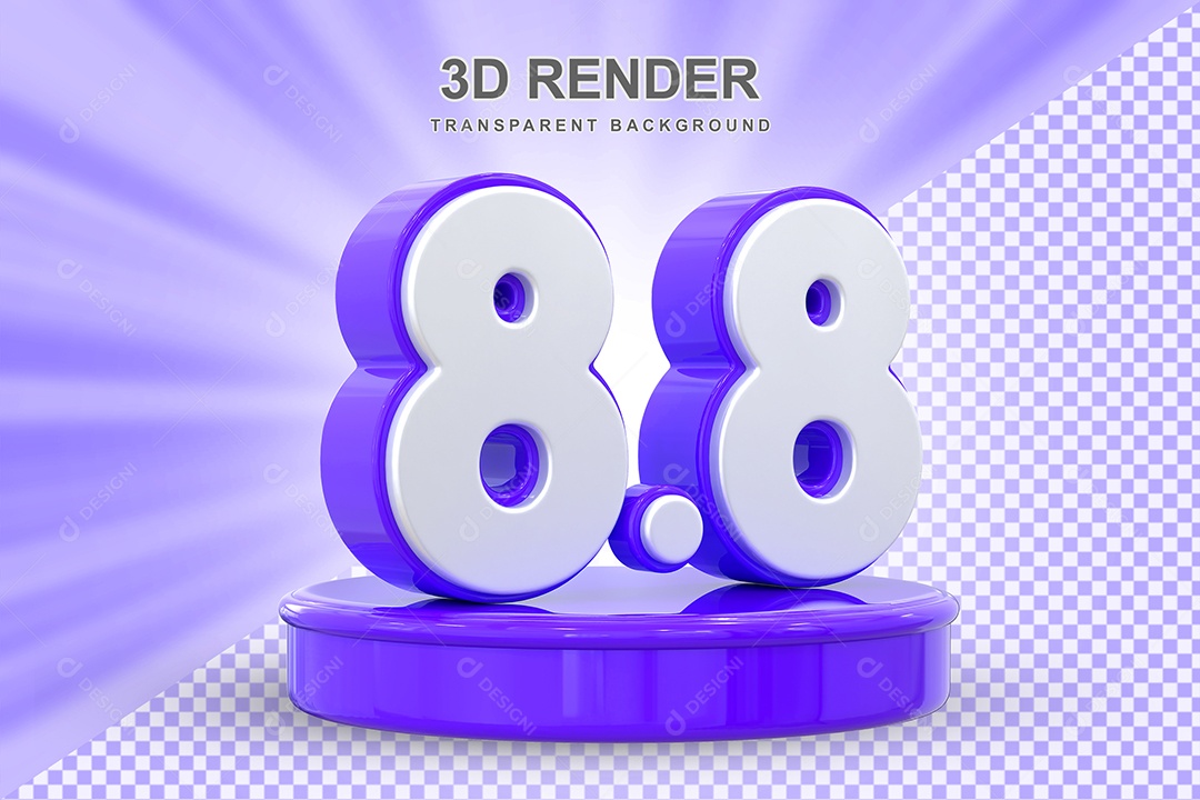 Número 8.8 Elemento 3D Roxo E Branco para Composição PSD