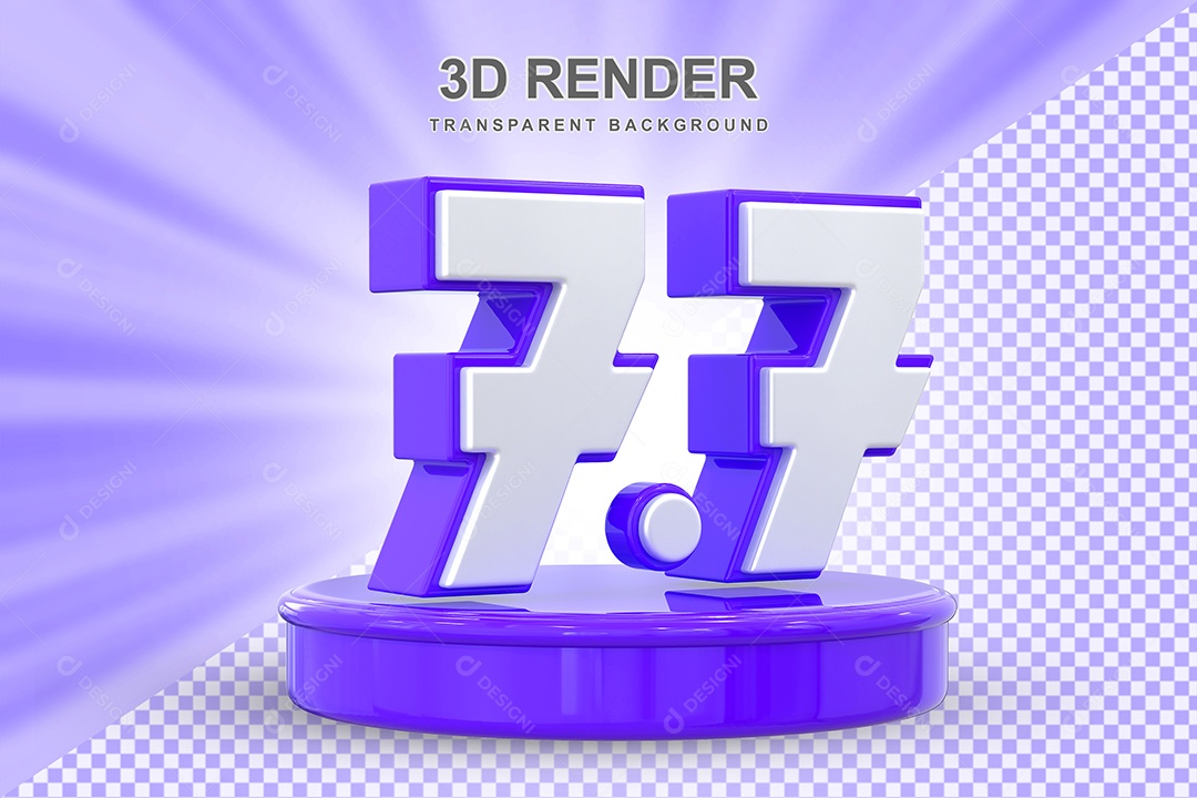 Número 7.7 Elemento 3D Roxo E Branco para Composição PSD