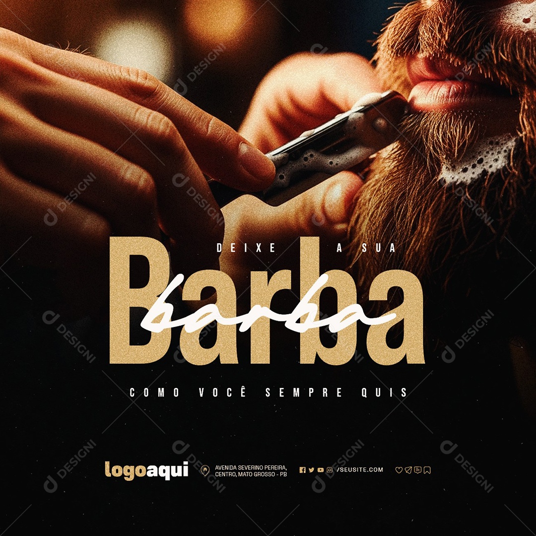 Barbearia Deixe a Sua Barba Como Você Sempre Quis Social Media PSD Editável