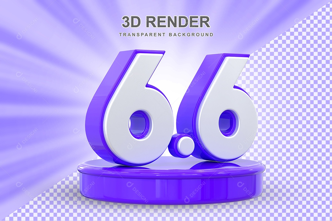 Número 6.6 Elemento 3D Roxo E Branco para Composição PSD