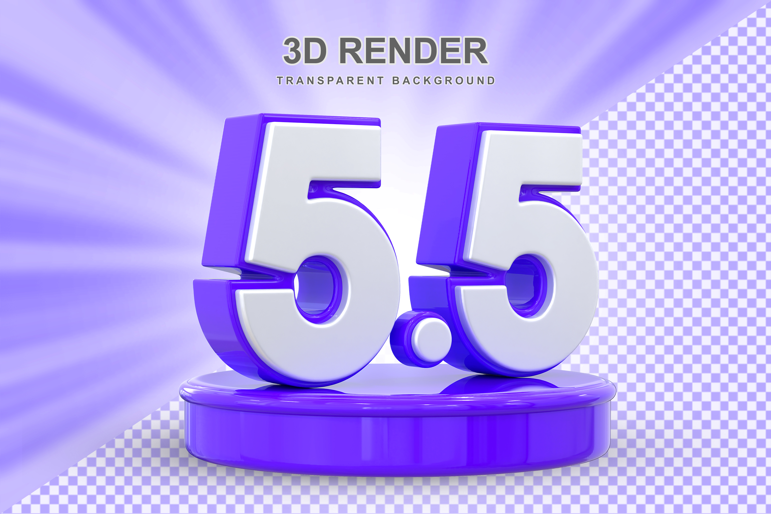Número 5.5 Elemento 3D Roxo E Branco para Composição PSD