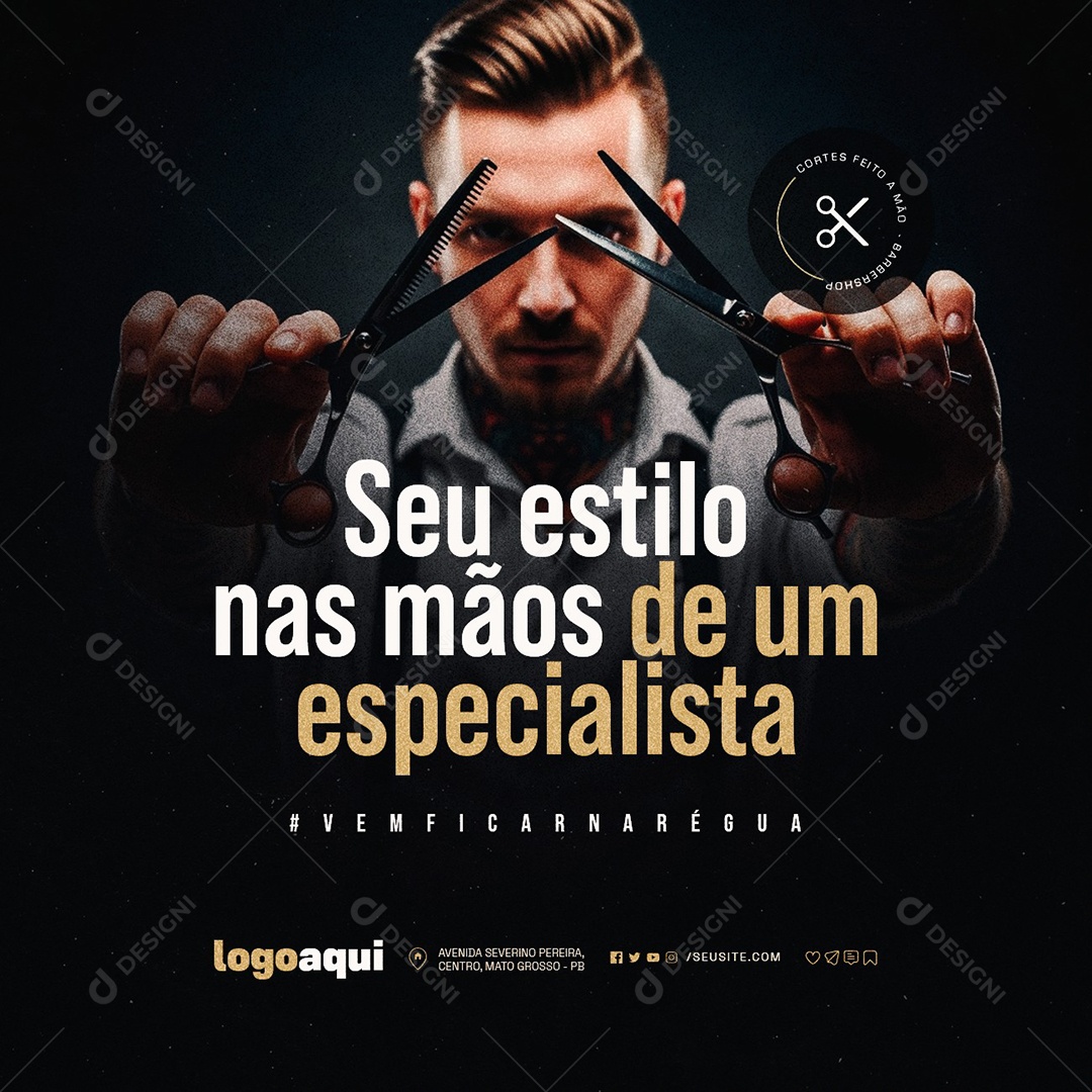 Barbearia Seu Estilo nas Maõs de Um Especialista Social Media PSD Editável