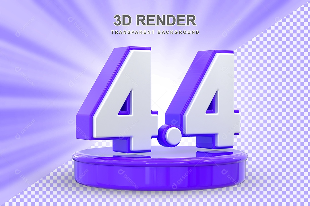Número 4.4 Elemento 3D Roxo E Branco para Composição PSD