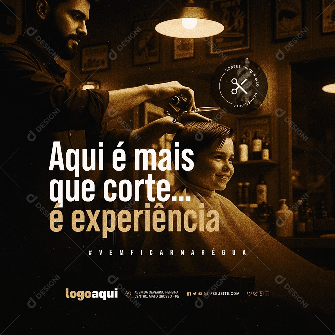 Barbearia Aqui é Mais Que Corte é Experiência Social Media PSD Editável