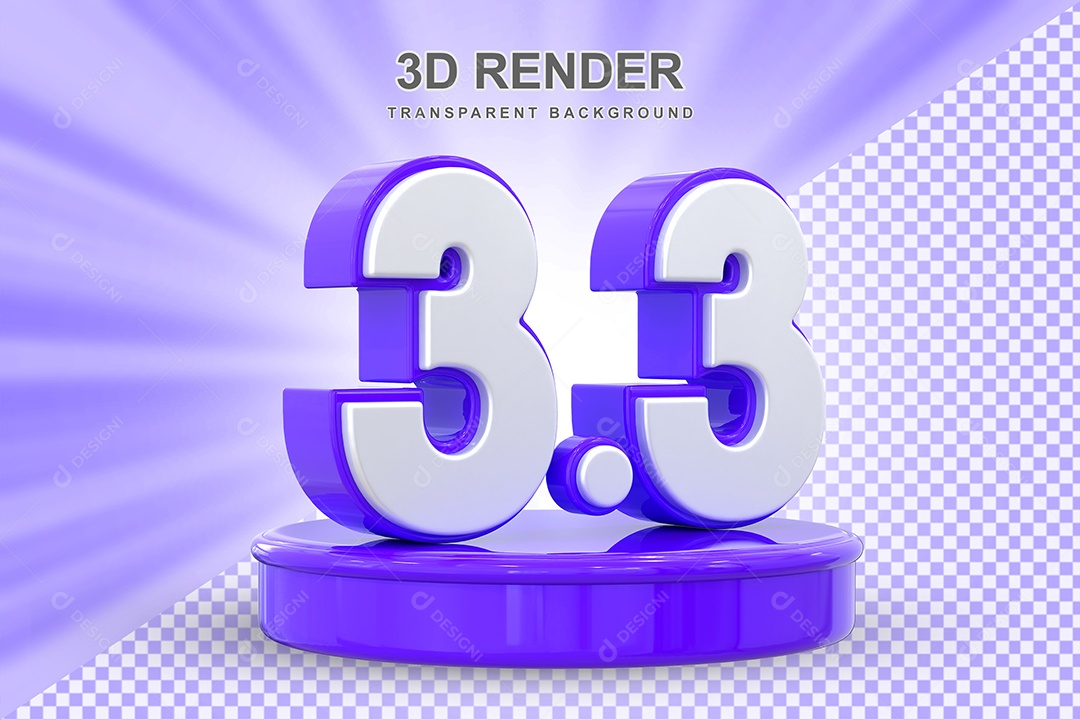 Número 3.3 Elemento 3D Roxo E Branco para Composição PSD