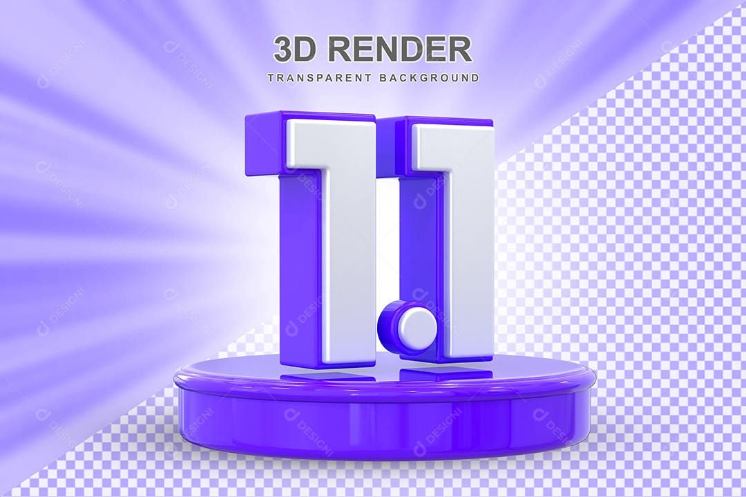 Número 1.1 Elemento 3D Roxo E Branco para Composição PSD
