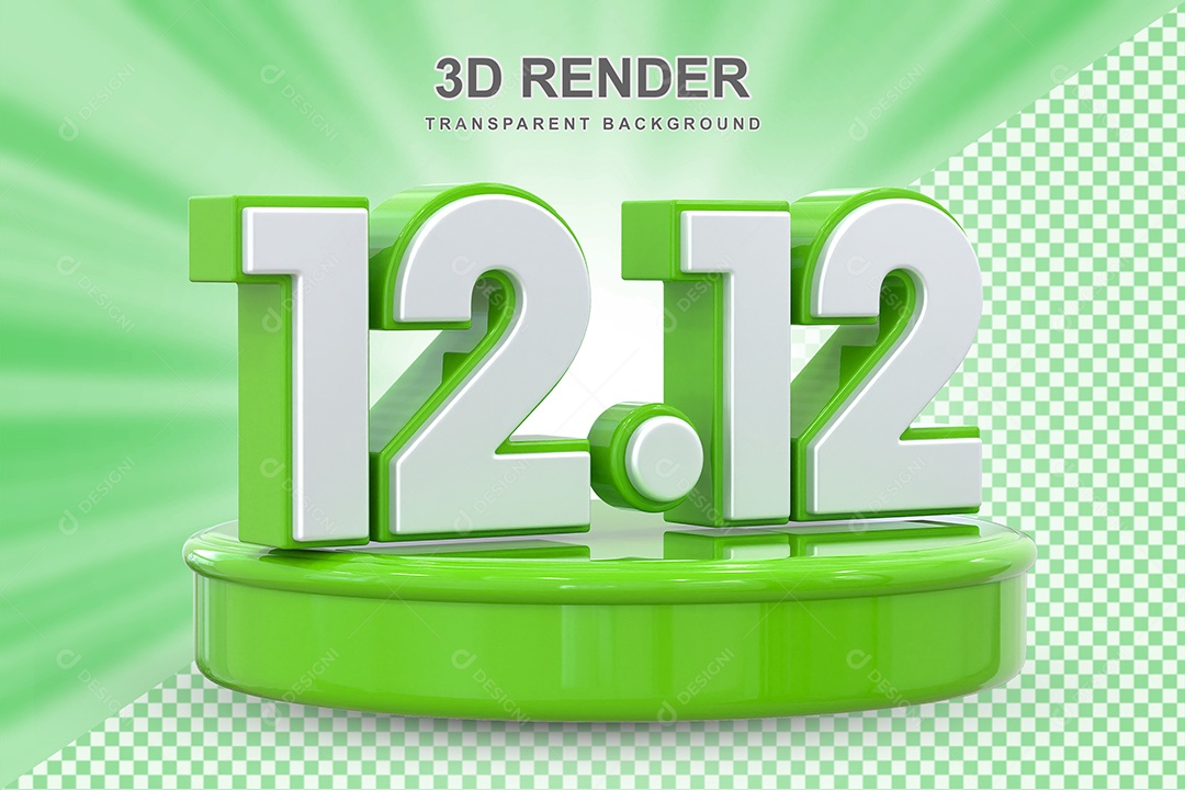 Número 12.12 Elemento 3D Verde E Branco para Composição PSD