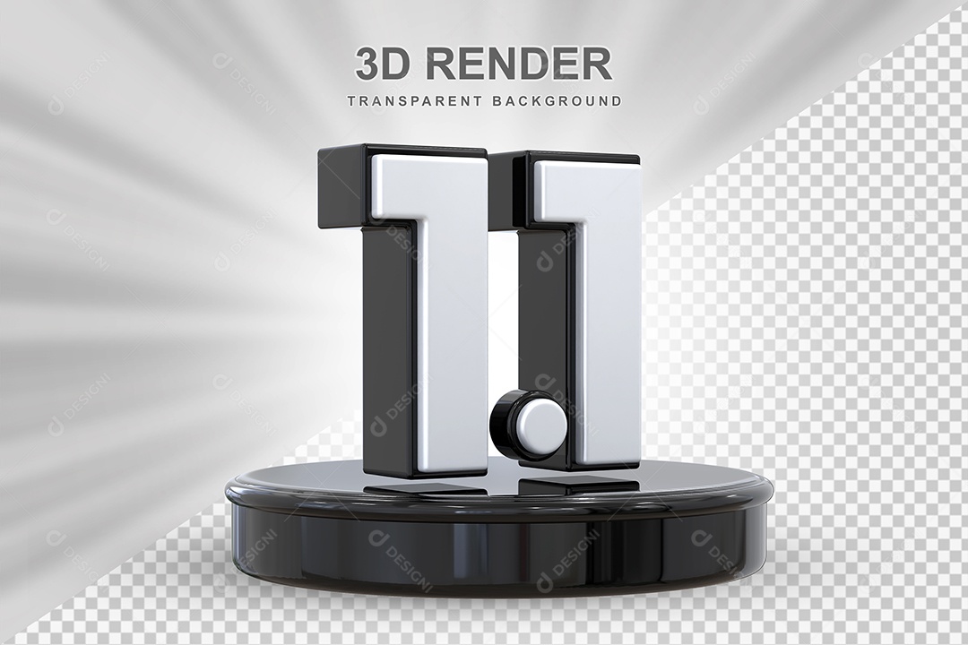 Número 1.1 Elemento 3D Cinza para Composição PSD