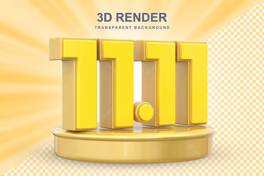 Número 11.11 Elemento 3D Amarelo para Composição PSD