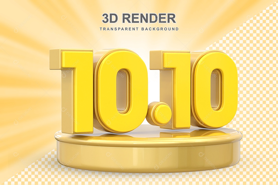 Número 10.10 Elemento 3D Amarelo para Composição PSD