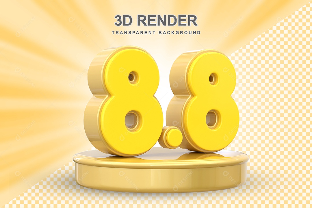 Número 8.8 Elemento 3D Amarelo para Composição PSD