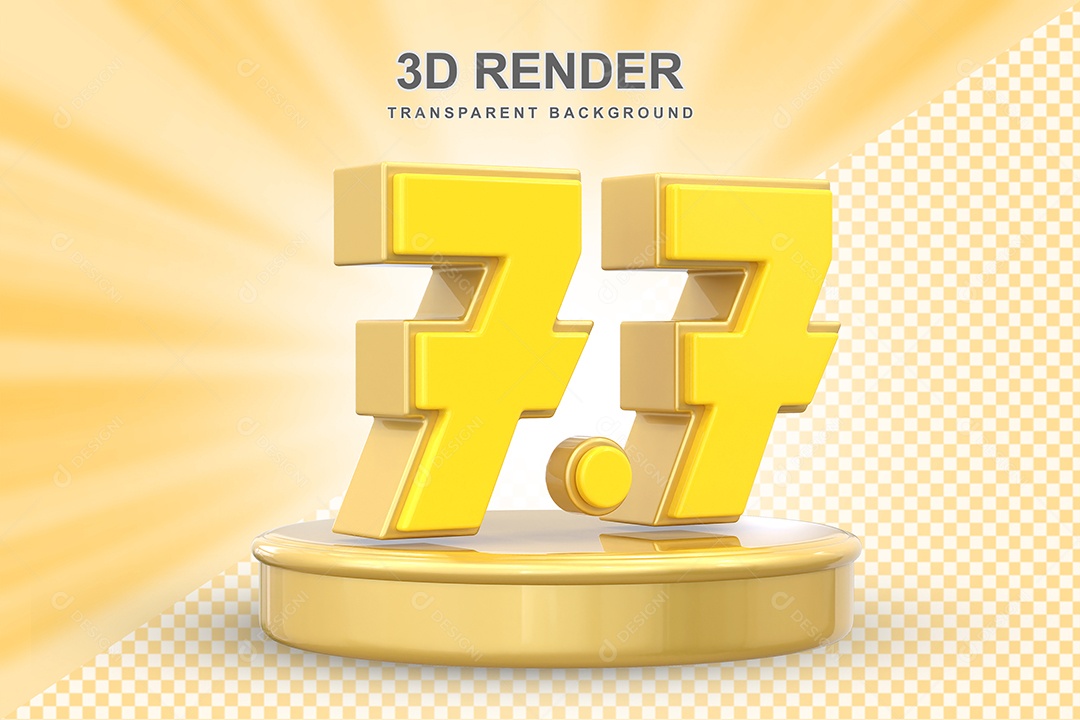 Número 7.7 Elemento 3D Amarelo para Composição PSD