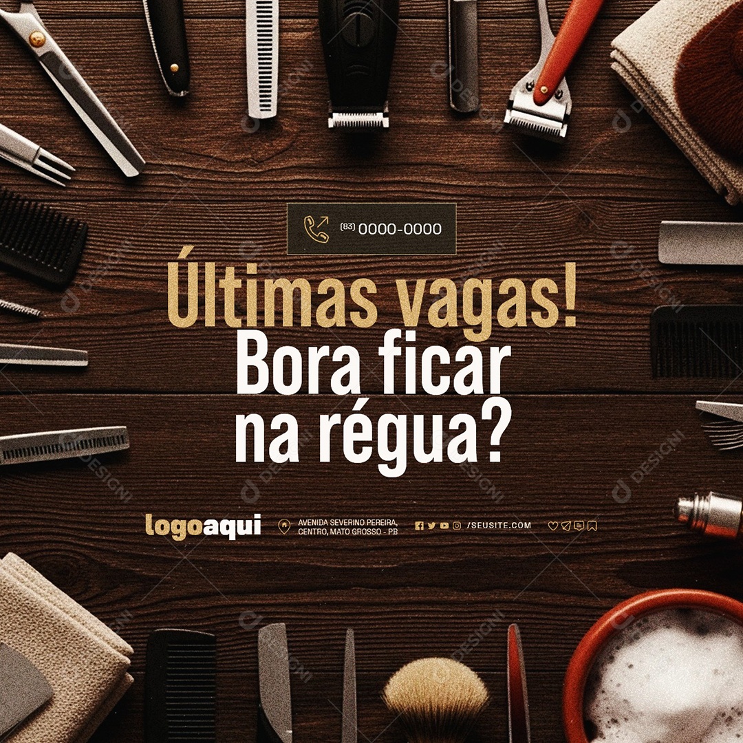 Barbearia Últimas Vagas Bora Ficar na Régua Social Media PSD Editável