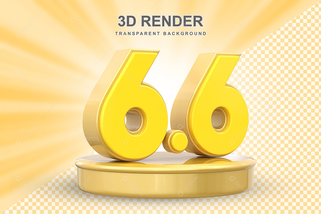 Número 6.6 Elemento 3D Amarelo para Composição PSD