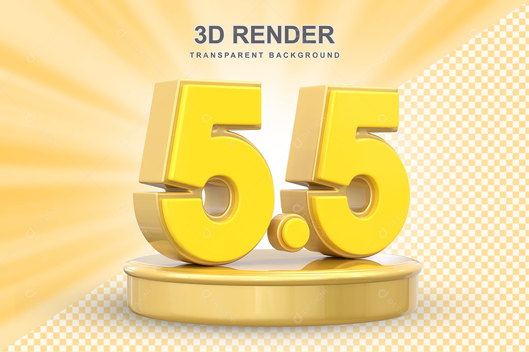 Número 5.5 Elemento 3D Amarelo para Composição PSD