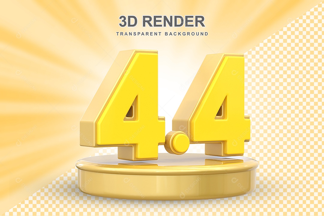 Número 4.4 Elemento 3D Amarelo para Composição PSD