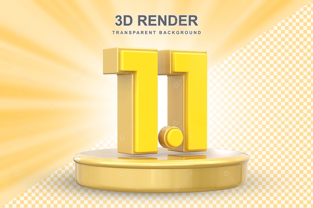 Número 1.1 Elemento 3D Amarelo para Composição PSD