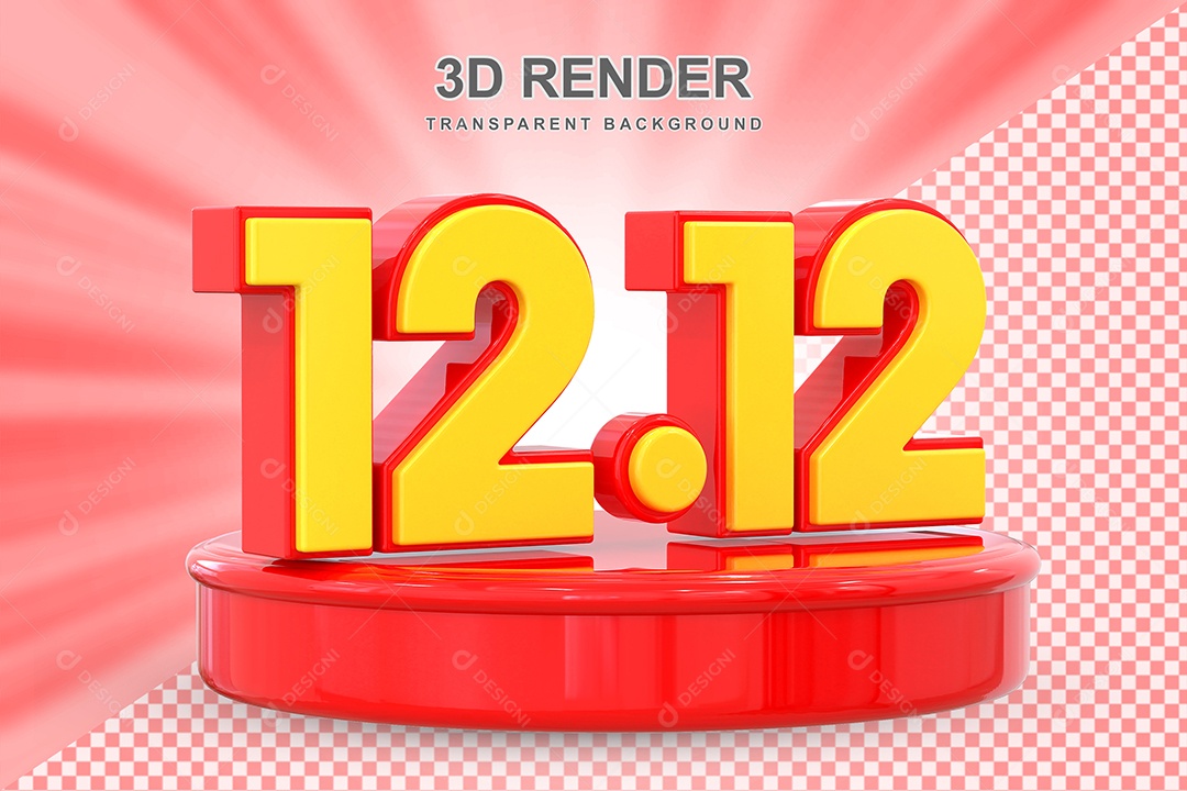 Número 12.12 Elemento 3D Amarelo E Vermelho para Composição PSD