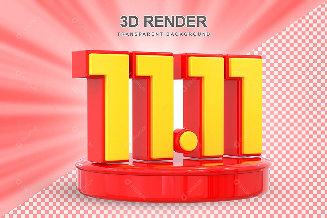 Número 11.11 Elemento 3D Amarelo E Vermelho para Composição PSD