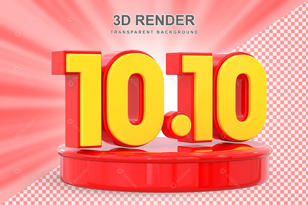Número 10.10 Elemento 3D Amarelo E Vermelho para Composição PSD