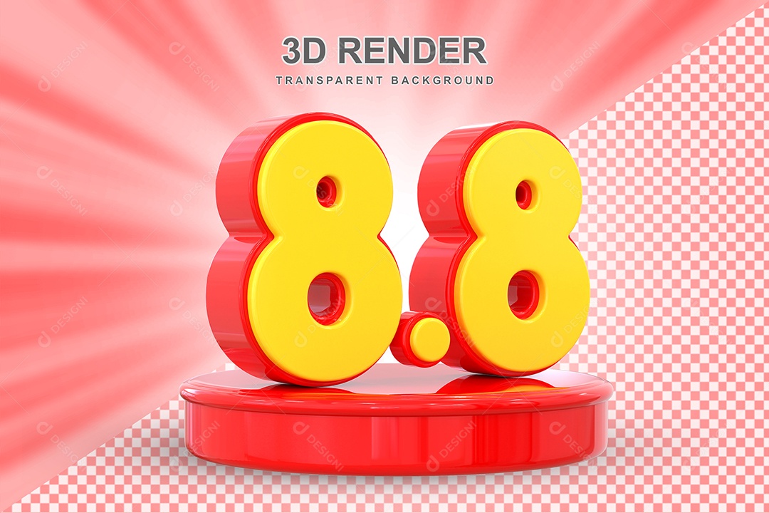 Número 8.8 Elemento 3D Amarelo E Vermelho para Composição PSD