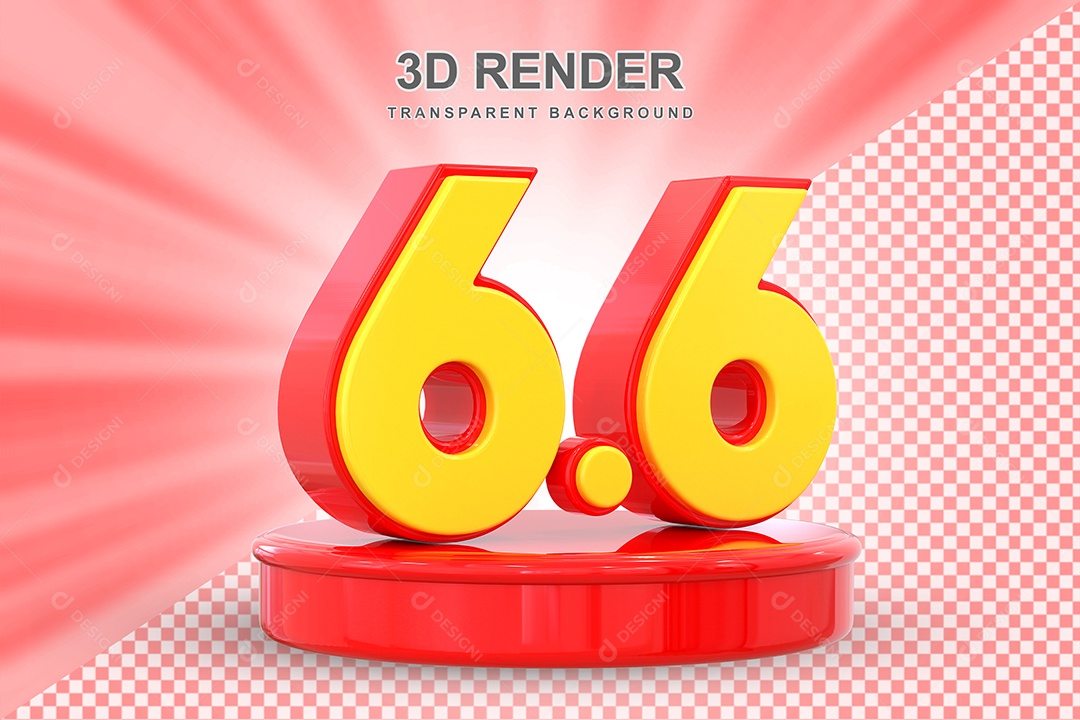 Número 6.6 Elemento 3D Amarelo E Vermelho para Composição PSD