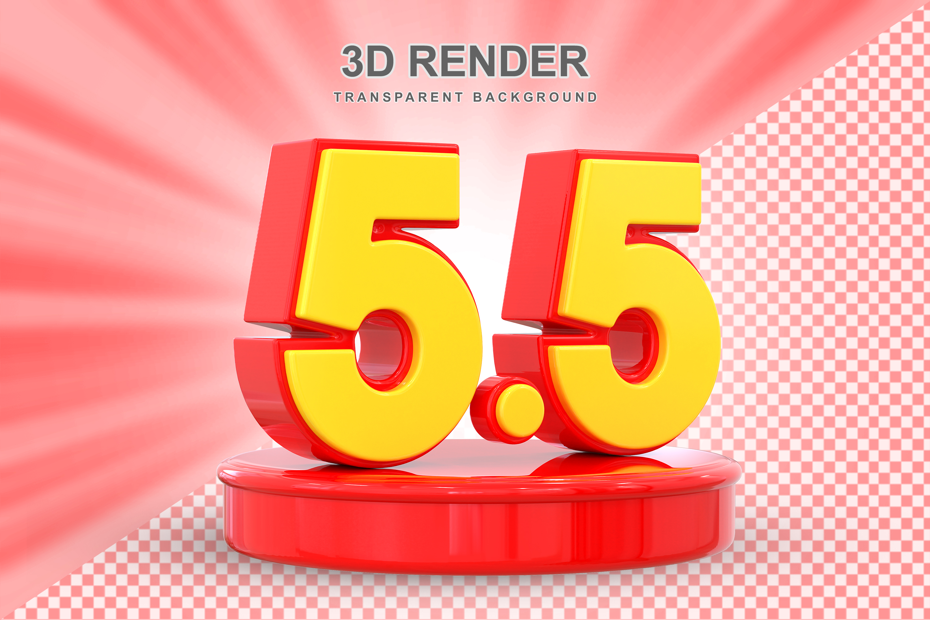 Número 5.5 Elemento 3D Amarelo E Vermelho para Composição PSD