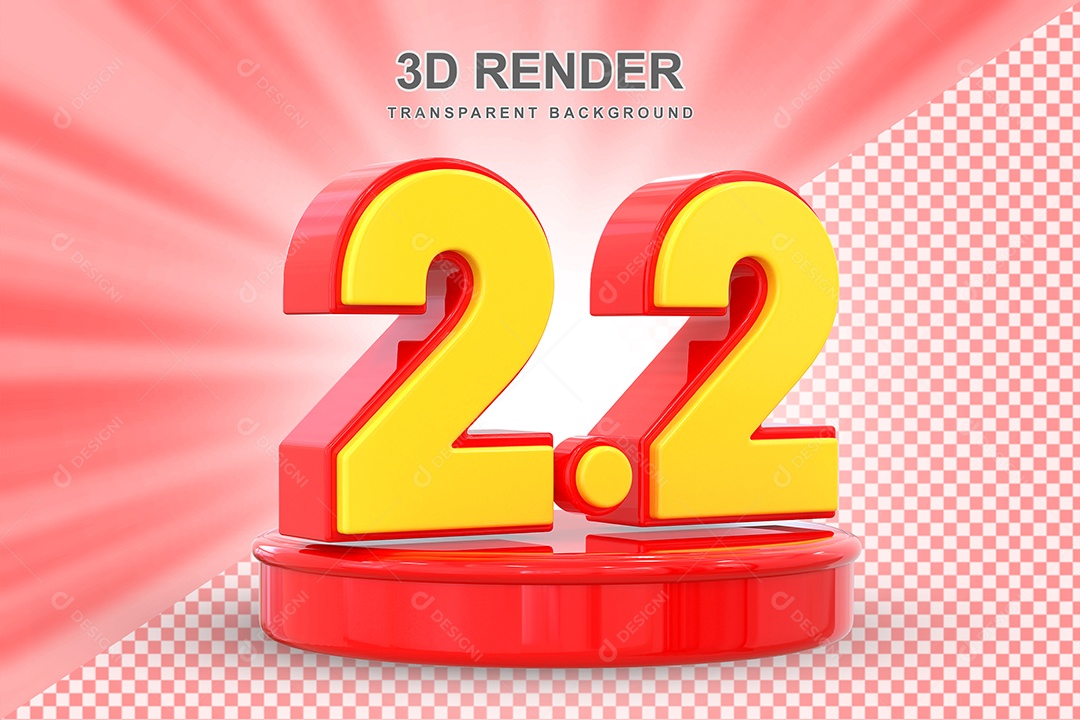 Número 2.2 Elemento 3D Amarelo E Vermelho para Composição PSD