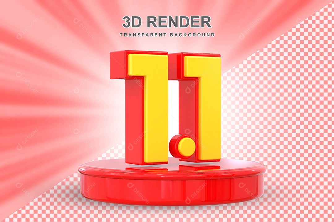 Número 1.1 Elemento 3D Amarelo E Vermelho para Composição PSD