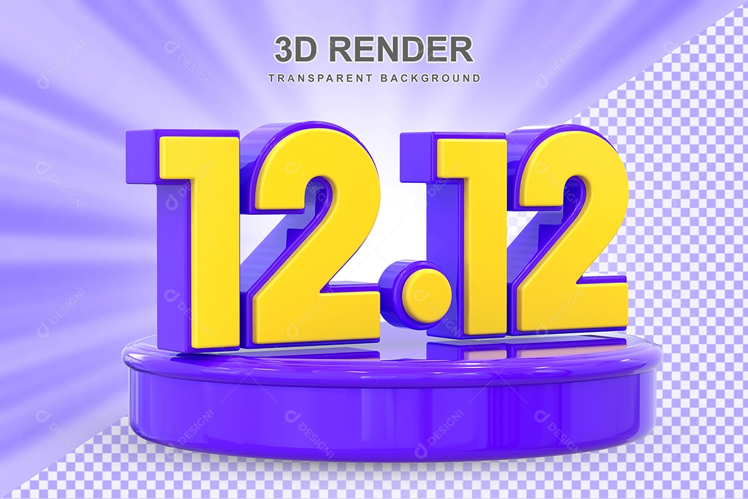 Número 12.12 Elemento 3D Amarelo E Roxo para Composição PSD