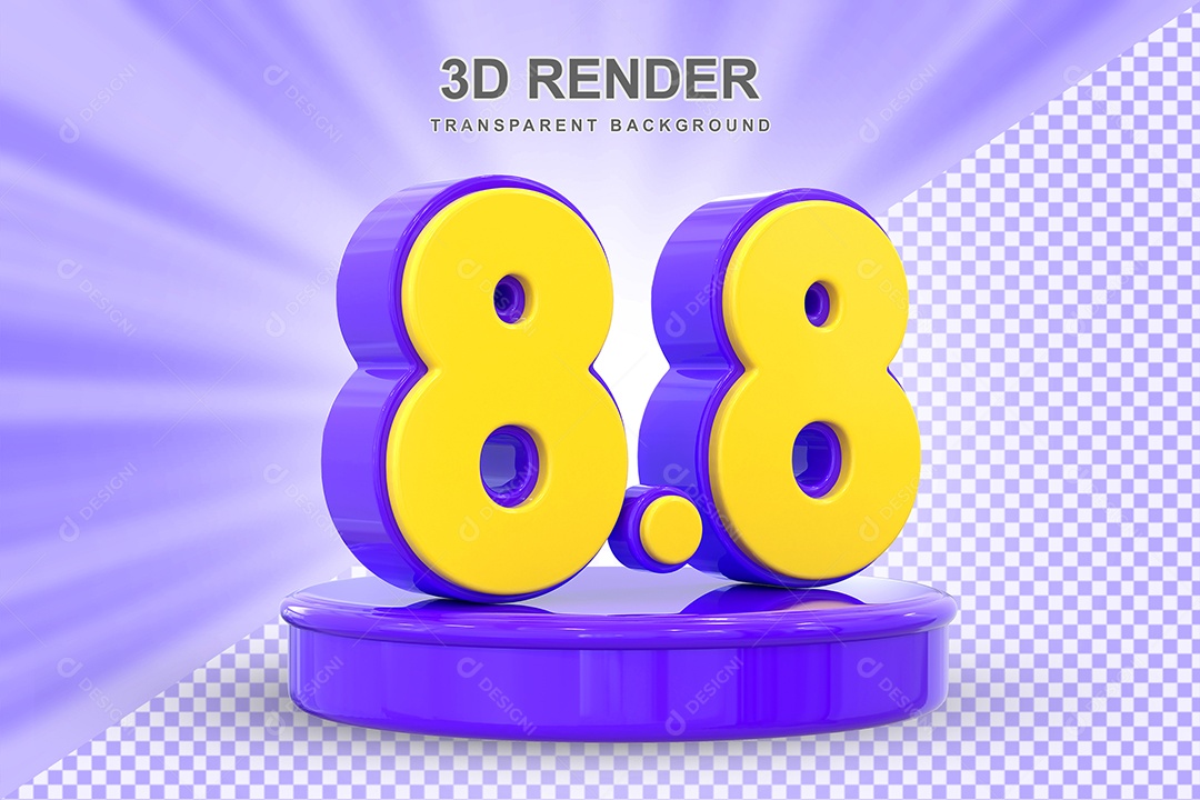 Número 8.8 Elemento 3D Amarelo E Roxo para Composição PSD