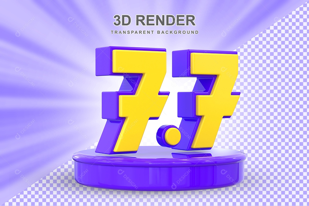 Número 7.7 Elemento 3D Amarelo E Roxo para Composição PSD