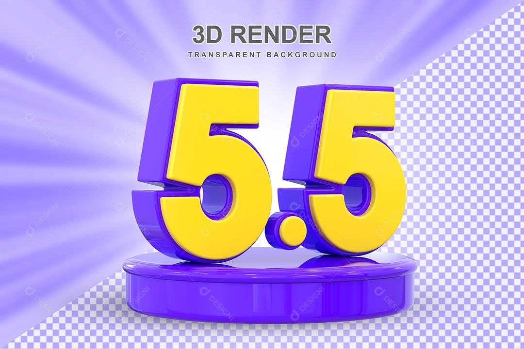 Número 5.5 Elemento 3D Amarelo E Roxo para Composição PSD