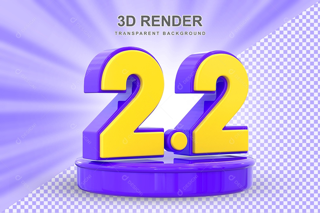 Número 2.2 Elemento 3D Amarelo E Roxo para Composição PSD