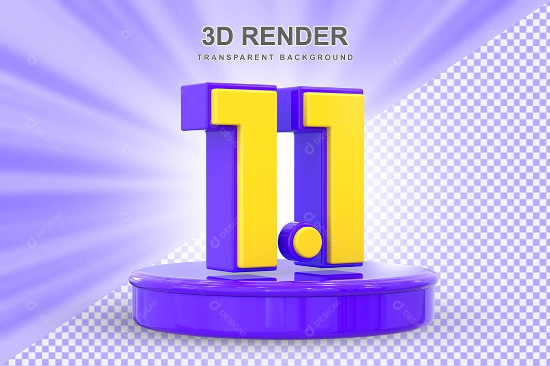 Número 1.1 Elemento 3D Amarelo E Roxo para Composição PSD
