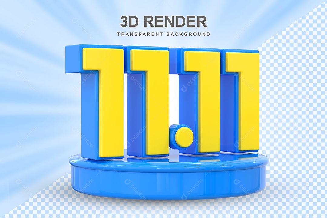 Número 11.11 Elemento 3D Amarelo E Azul para Composição PSD